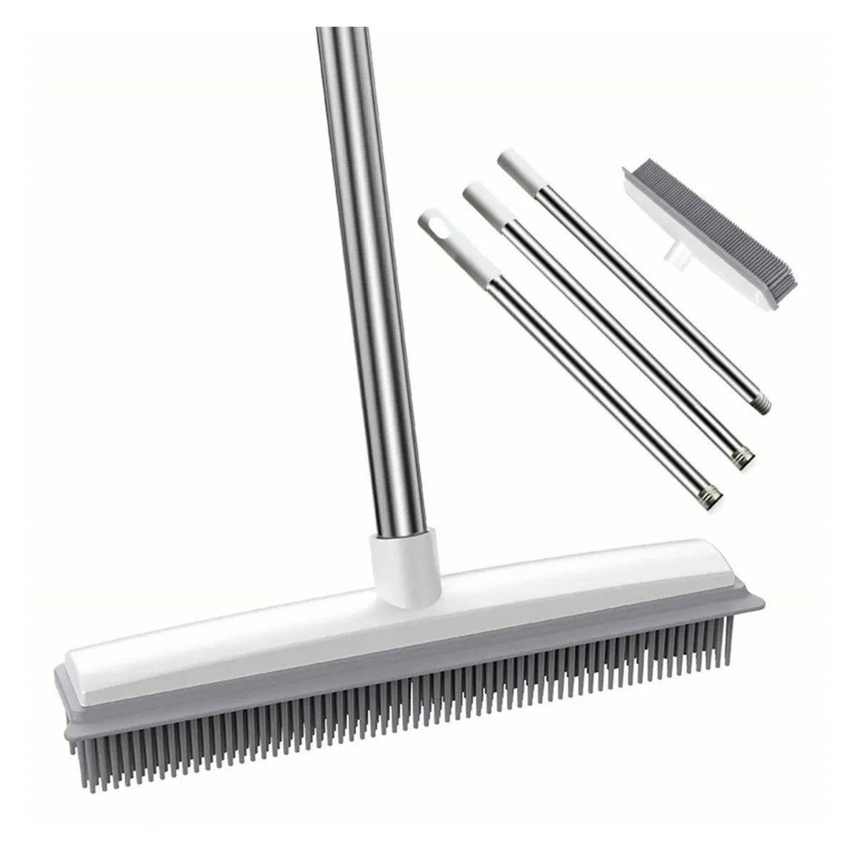 Rubber broom with telescoping stainless handle